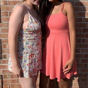 coral ribbed skater dress